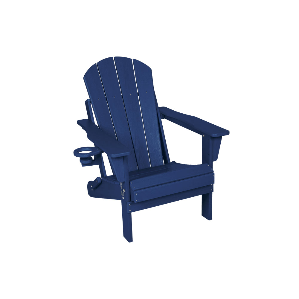Folding Adirondack Chair with Side Table, 3-Piece Adirondack Chair Set with Wood Texture, Navy Blue(includes 2 Chairs and 1 Table)