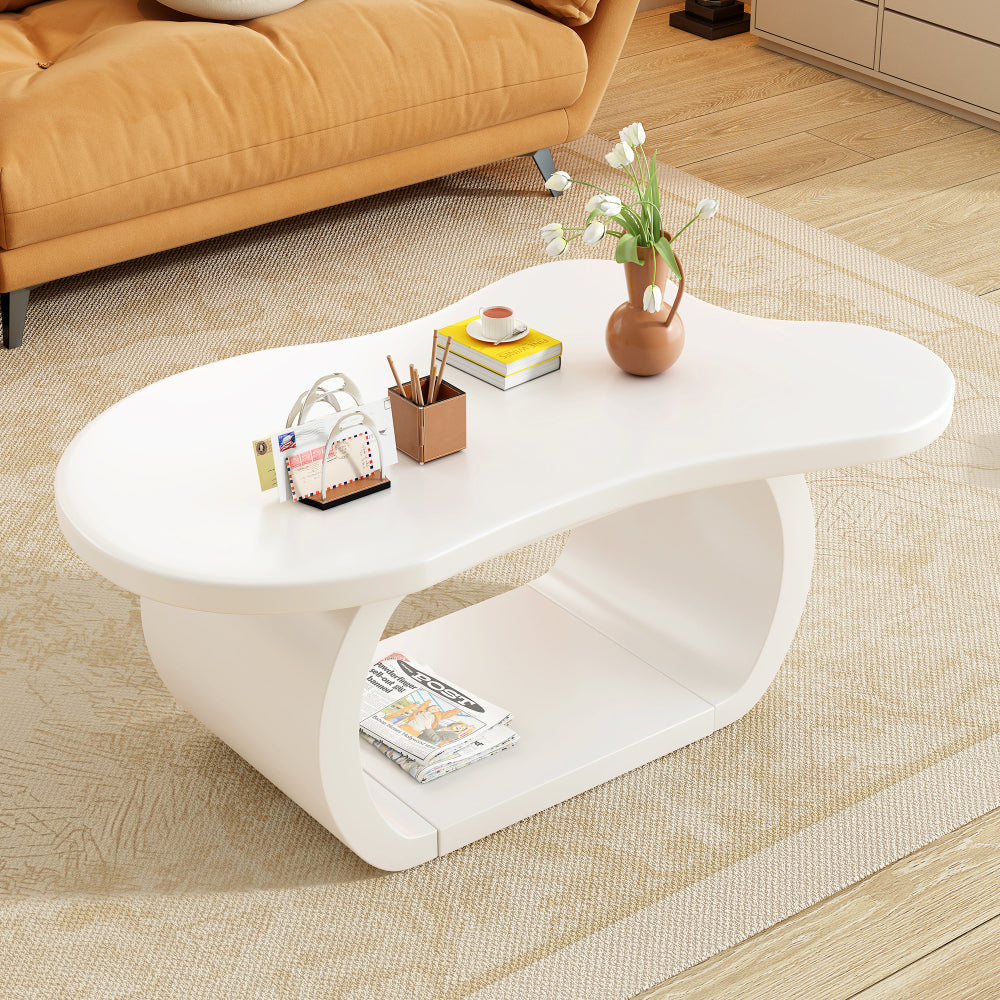 ON-TREND 44'' x 25.9'' Easy Assembly Cloud Coffee Table with 1.5'' Thick Tabletop, Cream Style Irregular End Table with 3 Sturdy Legs, Sleek Center Table with Round Edge for Living Room, Black