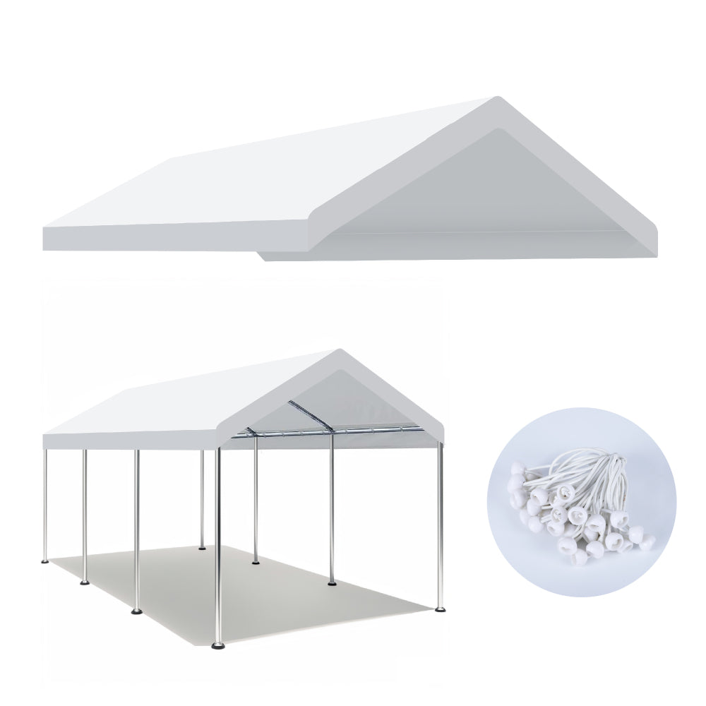 10 x 20 Ft Carport Replacement Canopy Cover Garage Top Tent Shelter with 36 Ball Bungee Cords Heavy Duty Waterproof UV & Tear Resistant, Easy Assembly, White (Only Cover, Frame Not Include) - White