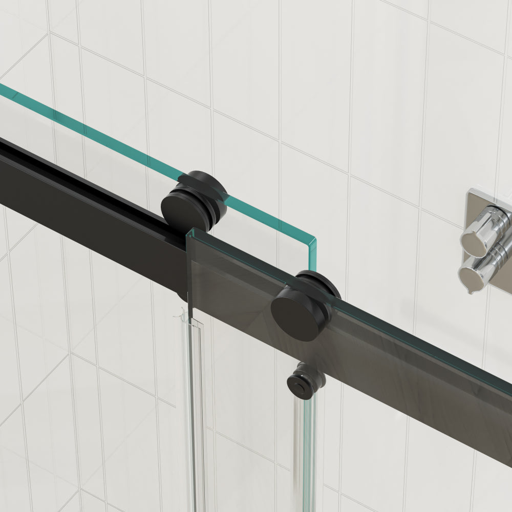 56-60 in. W x 76 in. H Sliding Frameless Soft-Close Shower Door with Premium 3/8 Inch (10mm) Thick Tampered Glass in Matte Black 03A42-6076
