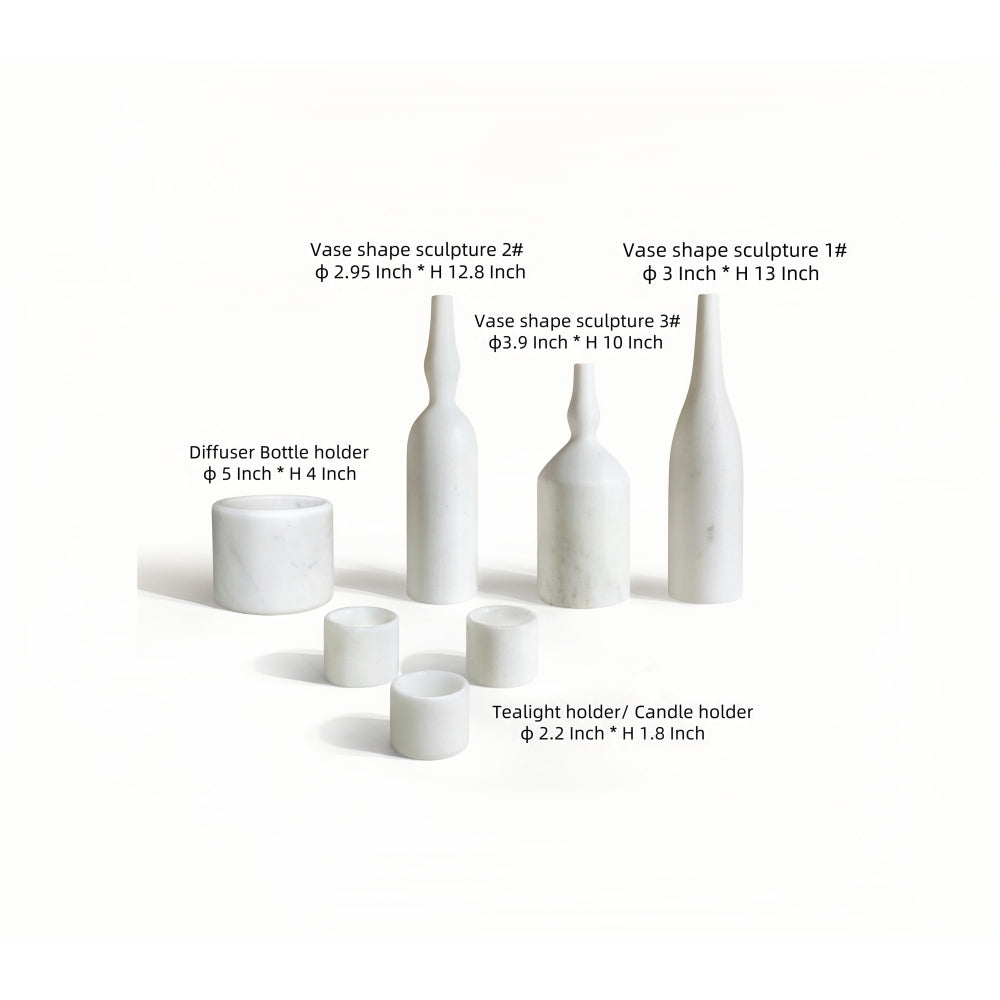 White natural marble living room accessories set, natural stone, luxury 7 pcs set, genuine marble, real marble