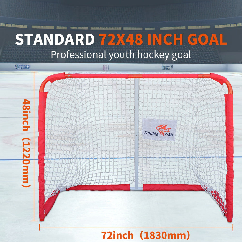 DOUBLE FISH Premium Steel Street Hockey Goal Set - 72"x48", Indoor/Outdoor, Durable & Portable with Reinforced Net And Easy Assembly
