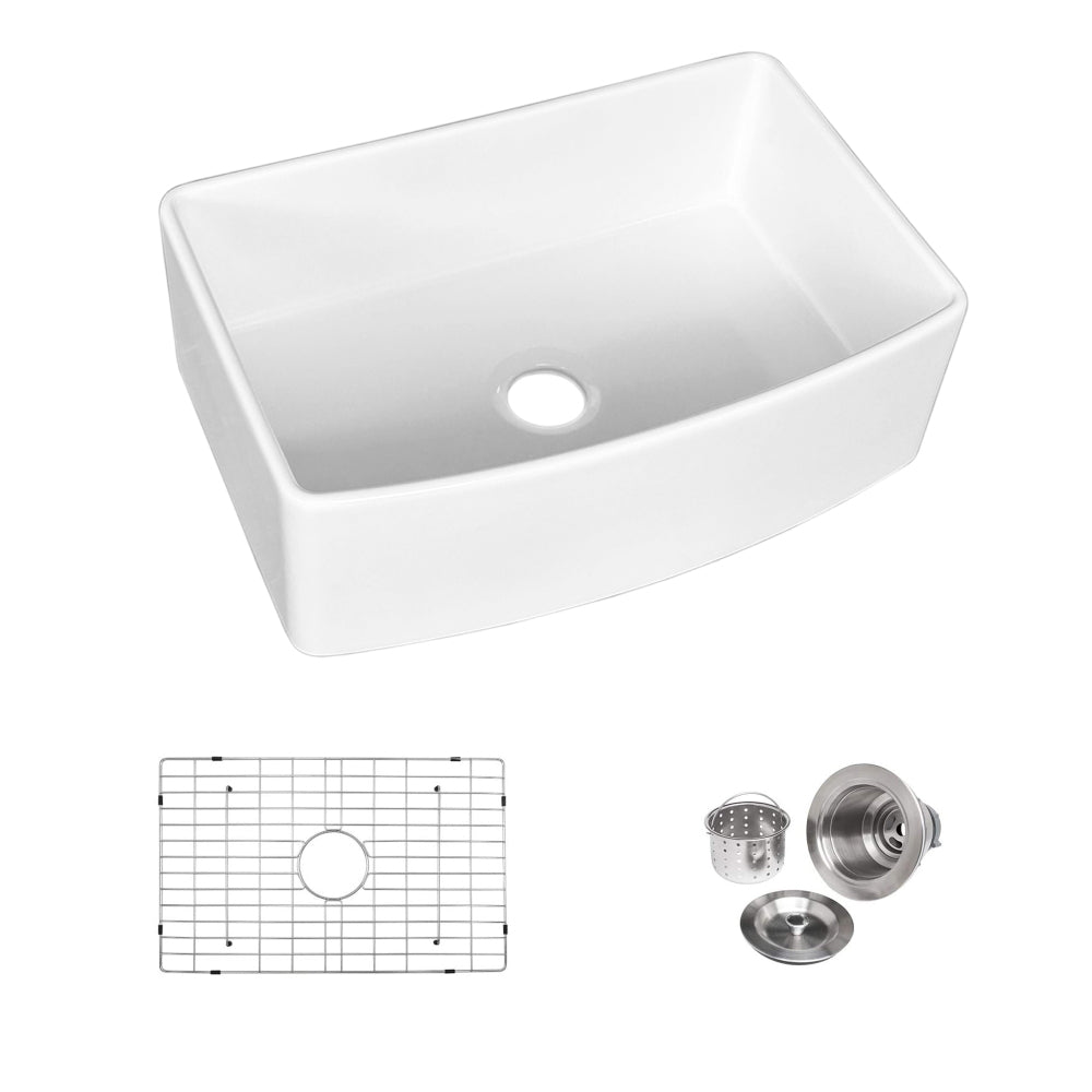 Fireclay 33" L X 20" W Farmhouse Arch Edge Apron Front Single Bowl Kitchen Sink