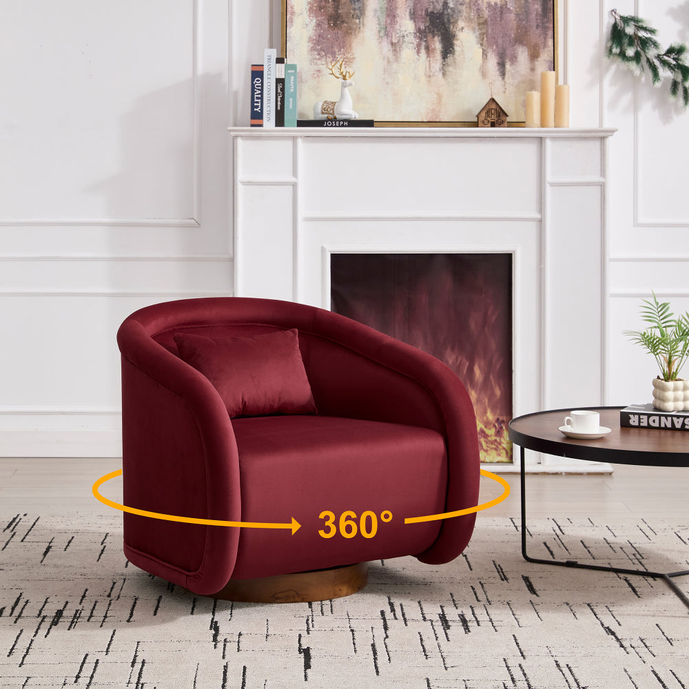 Swivel Accent Chair, 360-degree Swivel Barrel Chair with Velvet Fabric Upholstery, Comfy Pumpkin-Shaped Swivel Chair for Living Room, Bedroom, or Office