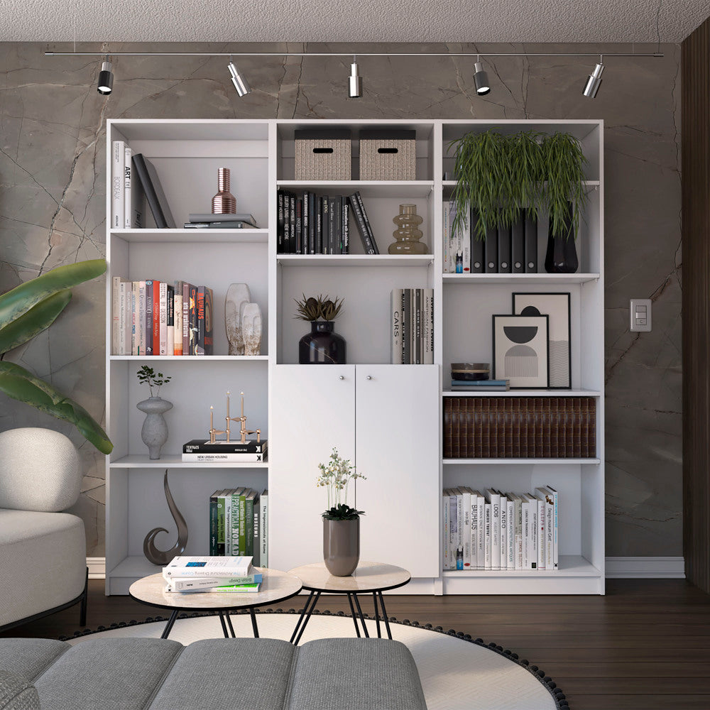 Dupree 3 Piece Home Bookcase set, 67" Wide with 14 Shelves ,  Living Room Set Set  White