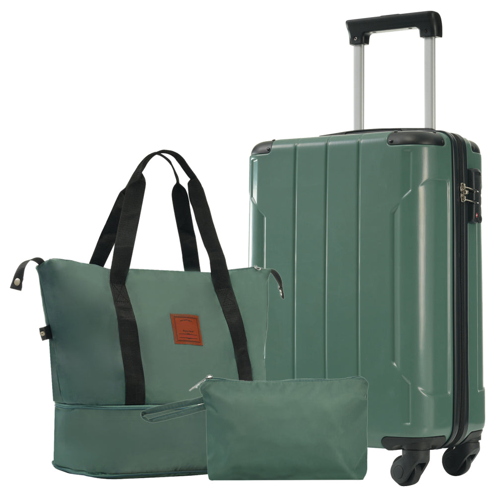 Hardshell Luggage Sets 3 Piece Carry-on Suitcases with Wheels Travel Luggage for Men Women, Green(20in)