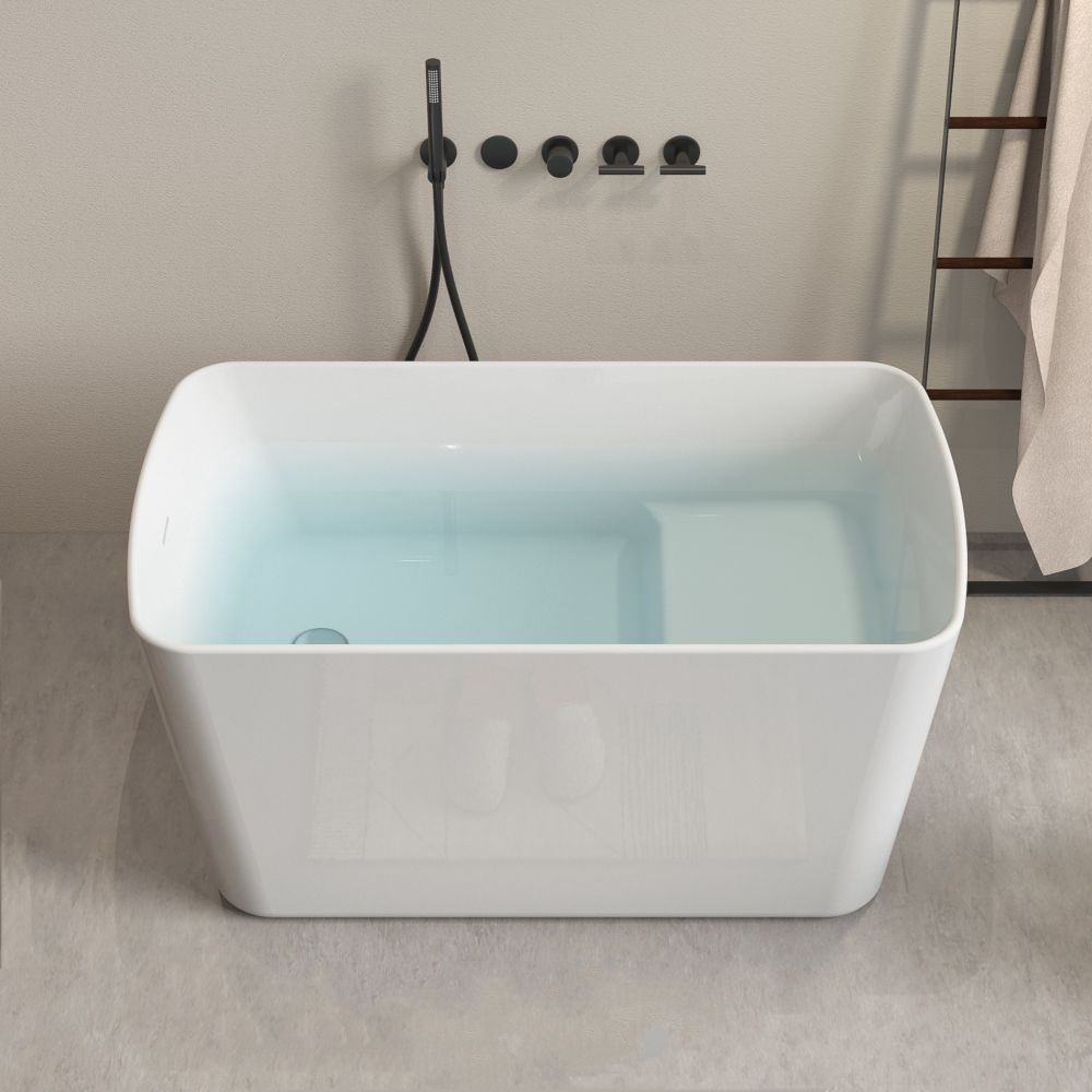 49'' Acrylic Freestanding Soaking Bathtub, Square-shape Japanese Soaking Hot Tub, Sit-In Design with Chrome Overflow and Drain for Express Delivery, Glossy White 23AMAZING-49 (W1920P179228)