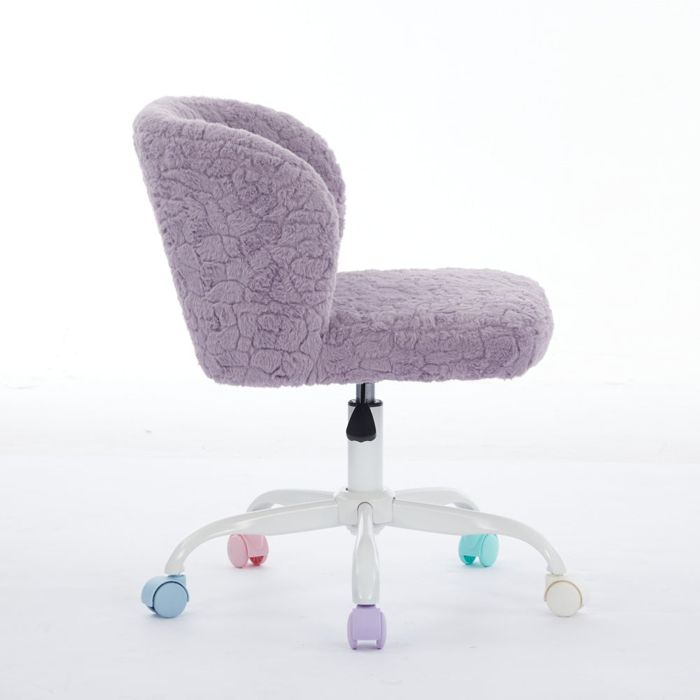 A&A Furniture Office Chair,Artificial rabbit hair Home Office Chair with Metal Base,Adjustable Desk Chair Swivel Office Chair,Vanity Chair(Violet)