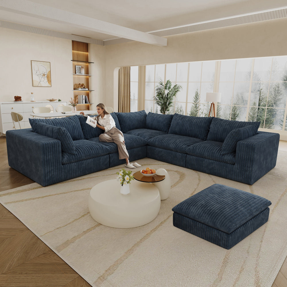 39.8" Cloud Sofa,Corduroy Fabric,Deep Seat Couches,Double-layer design,Removable  Cushion,No Assembly, DIY Combination for Living room, Bedroom,Conference room ,Apartment,Blue