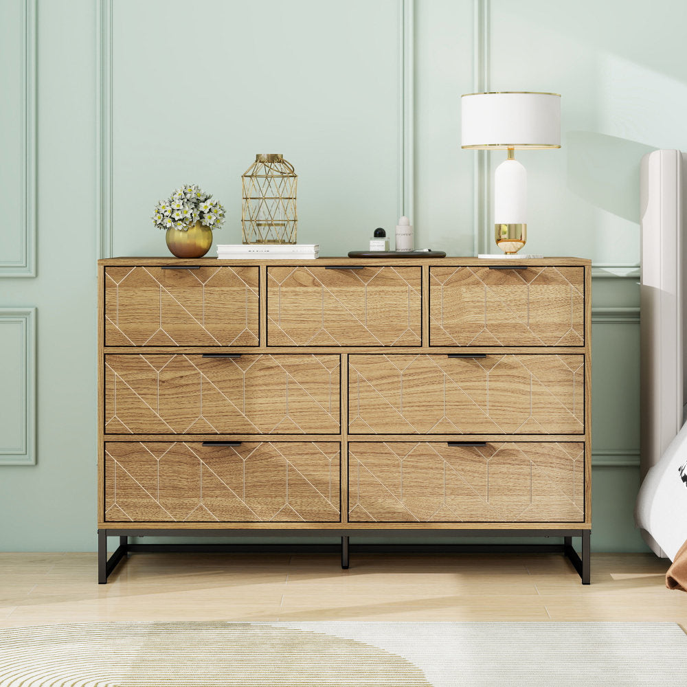 Modern 7 Drawer Dresser Wood Cabinet (Walnut)