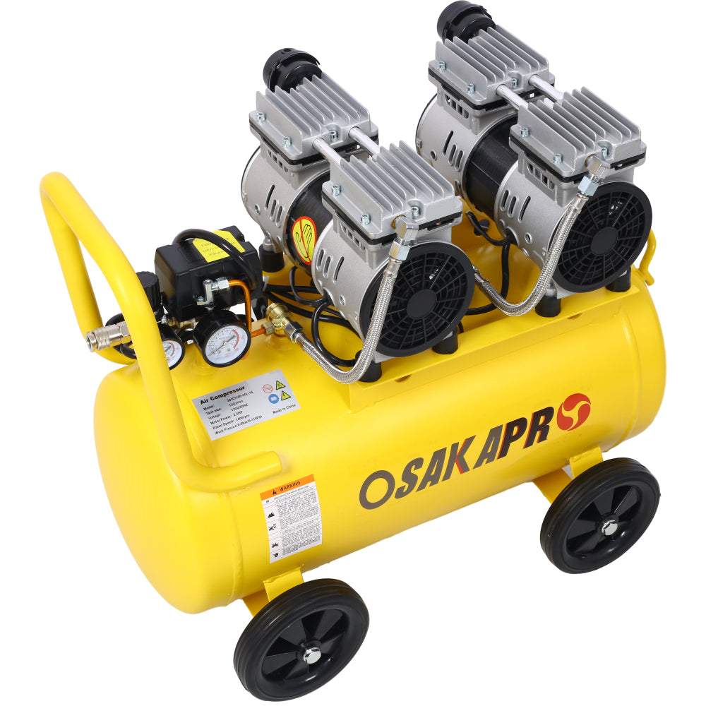 2.5 HP Silent Air Compressor 13 Gallon, Oil-Free, Electric Shop Air Compressor Portable,Lightweight with Wheels, 70 dBA Noise Level, with Automatic Drain Valve,Yellow