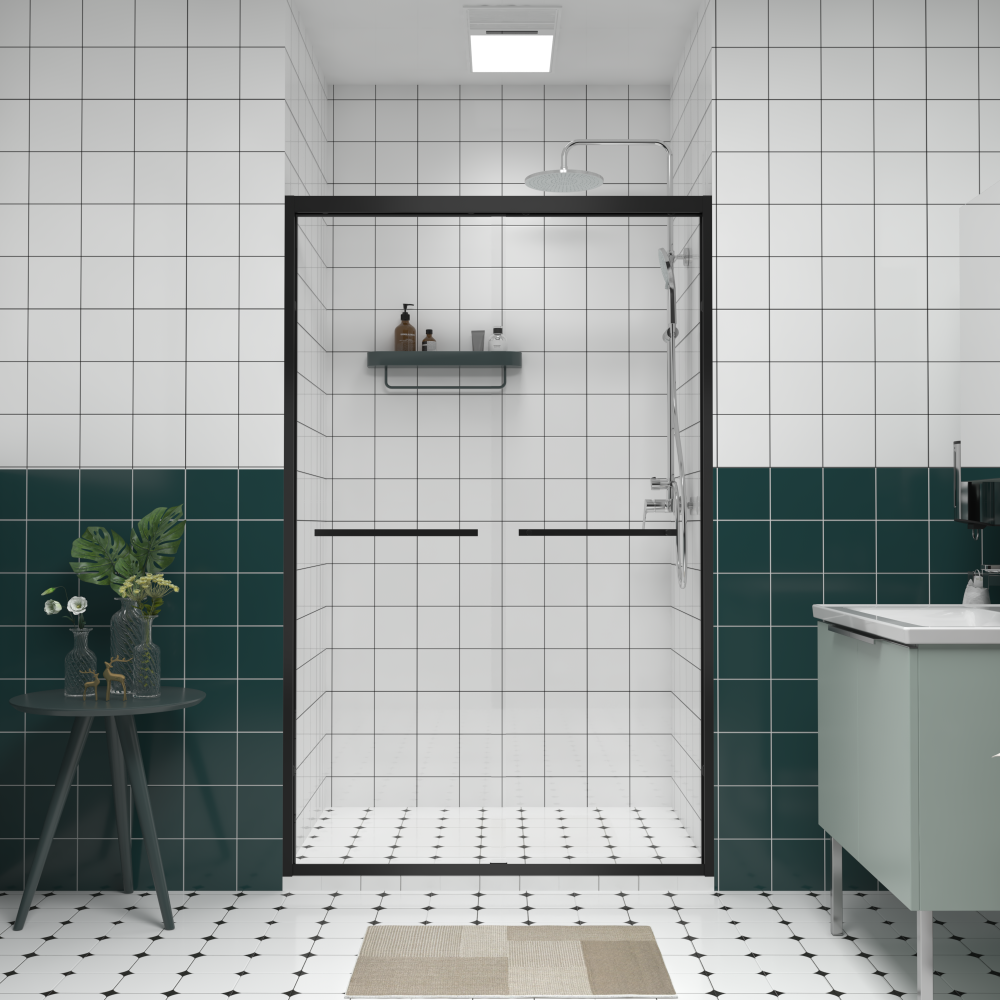 44-48"x76" Aluminum Frame Double Sliding Shower Door,Bypass Bathroom Sliding Door with Premium 1/4" (6mm) Clear Tempered Glass, Black Hardware Sliding Glass Shower Enclosure,Matte Black Finished