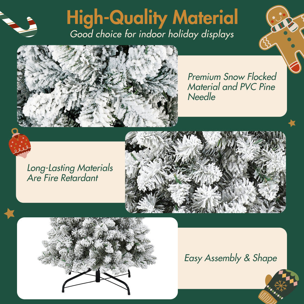3 Pcs Flocked Artificial Christmas Tree Set with Lights, 4ft 5ft 6ft Christmas Snow Tree Set, Christmas Decor