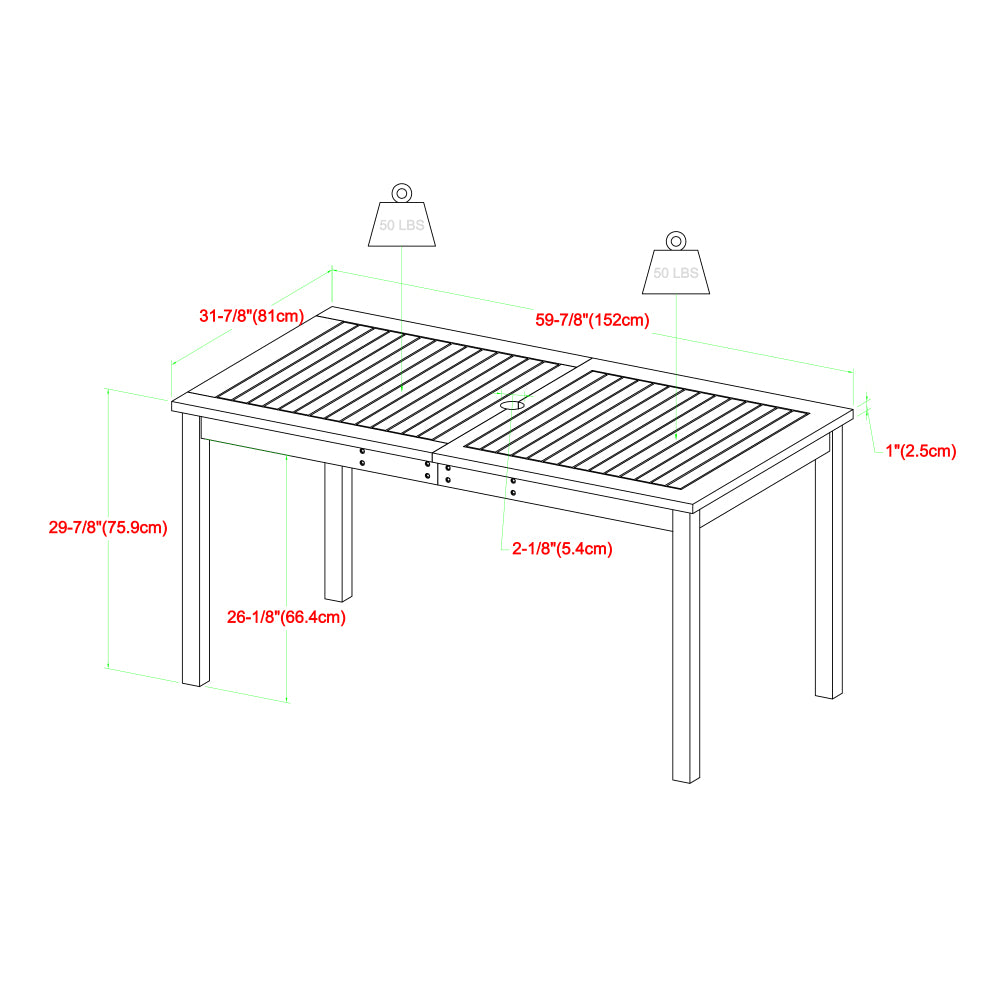 Contemporary Slat-Top Acacia Wood Outdoor Dining Table - Dark Brown