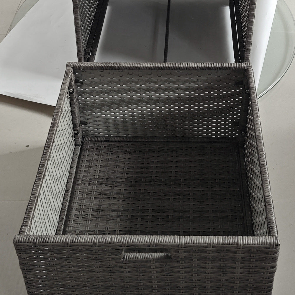 Outsunny Valet Pool Towel Rack, Waterproof PE Plastic Rattan Wicker Storage Organizer, Indoor Outdoor Spa, and Hot Tub Accessory Storage, 2 Shelves, 1 Basket Drawer, Mixed Gray