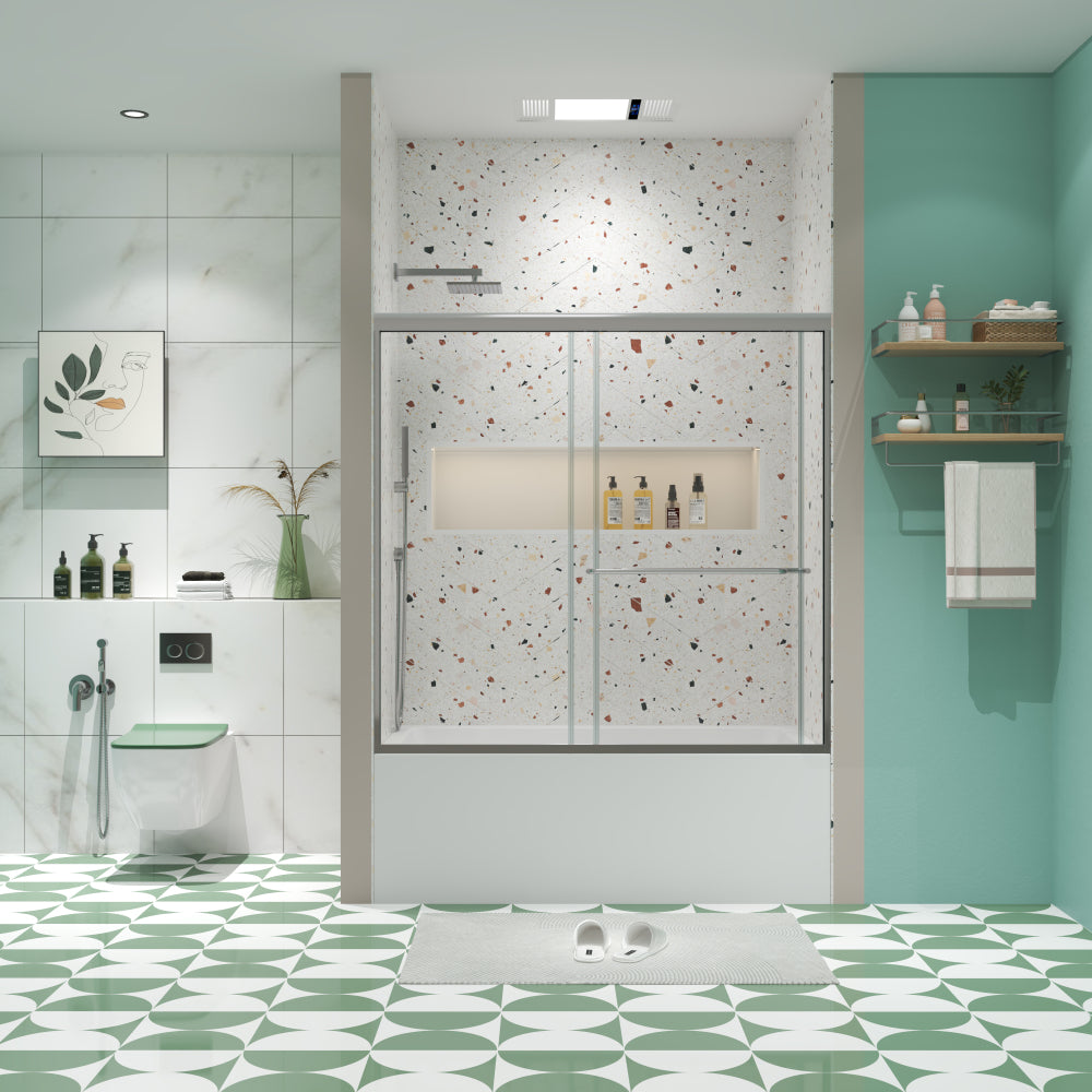 Bypass shower door, sliding door, with 1/4" tempered glass and Chromed finish 44-48"x70"