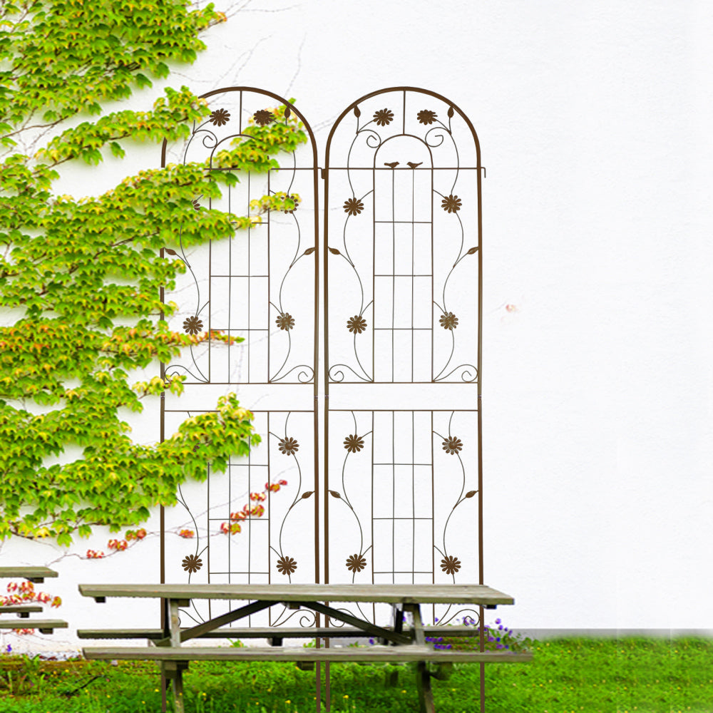 2 Pack Metal Garden Trellis 86.7" x 19.7" Rustproof Trellis for Climbing Plants Outdoor Flower Support Brown