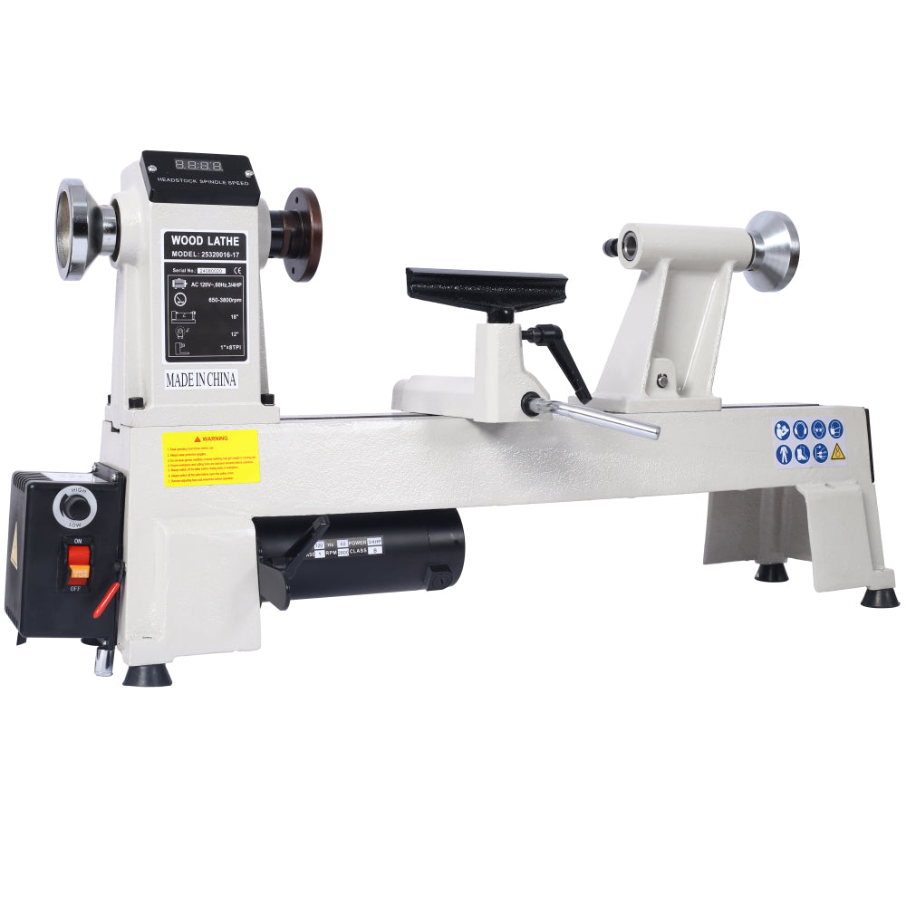 12" x 18" Wood Lathe, Benchtop Wood Lathe Machine 3/4 HP Infinitely Variable Speed 650-3800 RPM  for Woodworking, Woodturning