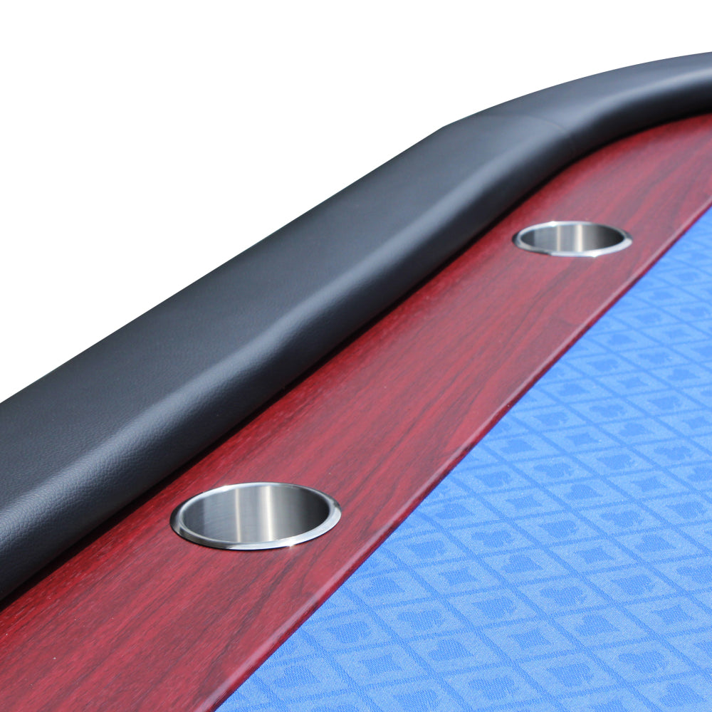 96" Poker Table for 10 Players with Speed Cloth Wooden Texture Racetrack Luna Legs Model 16365 Blue