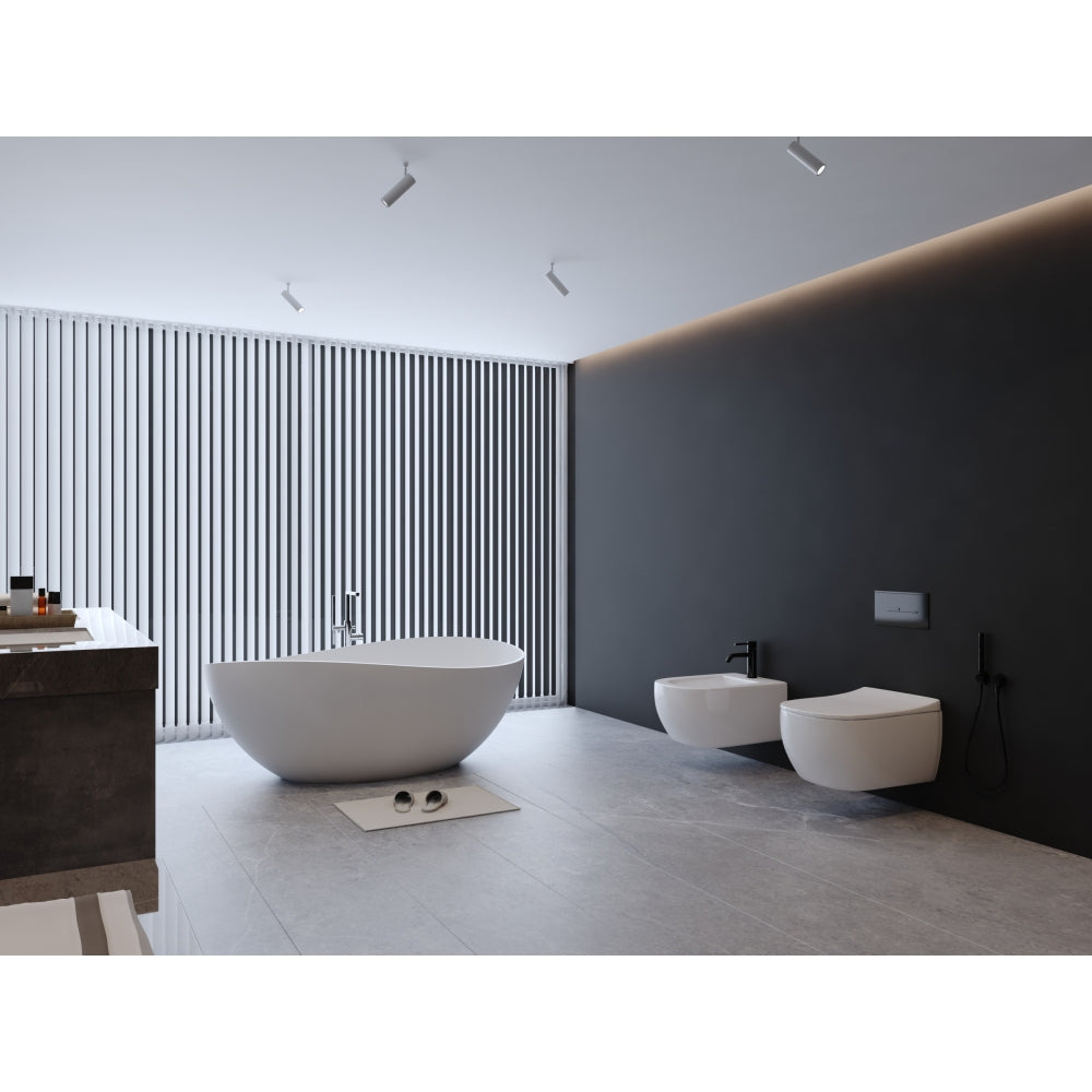 63" Freestanding Solid Surface Bathtub, Luxury Engineered Stone Resin Freestanding Soaking Bathtub with Overflow and Pop-up Drain for Contemporary Bathroom, Matte White 24S05-63MW