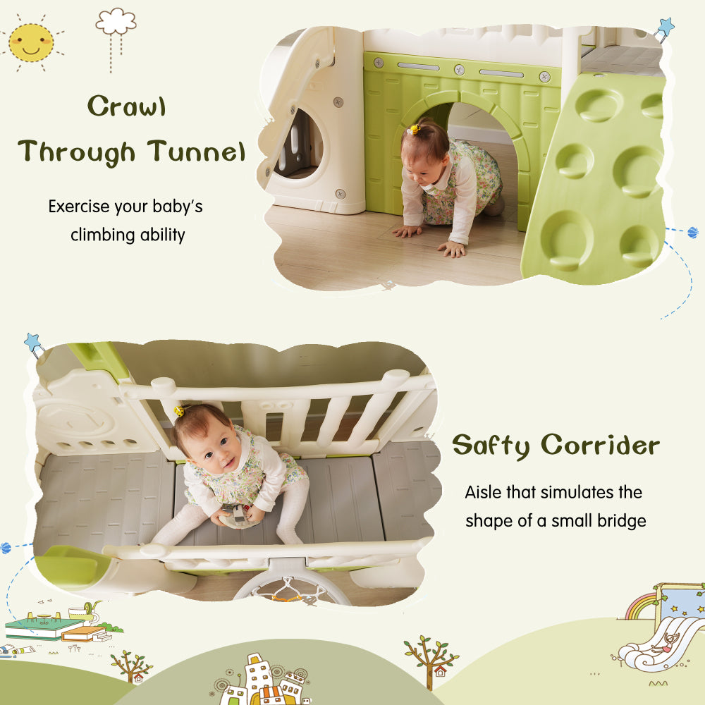 8-1 Toddler Climber and Slide Set,Kids Slide for Toddlers Age 1+, Kids Playground Climber Freestanding Slide Playset with Basketball Hoop, Play Combination for Babies,Indoor& Outdoor