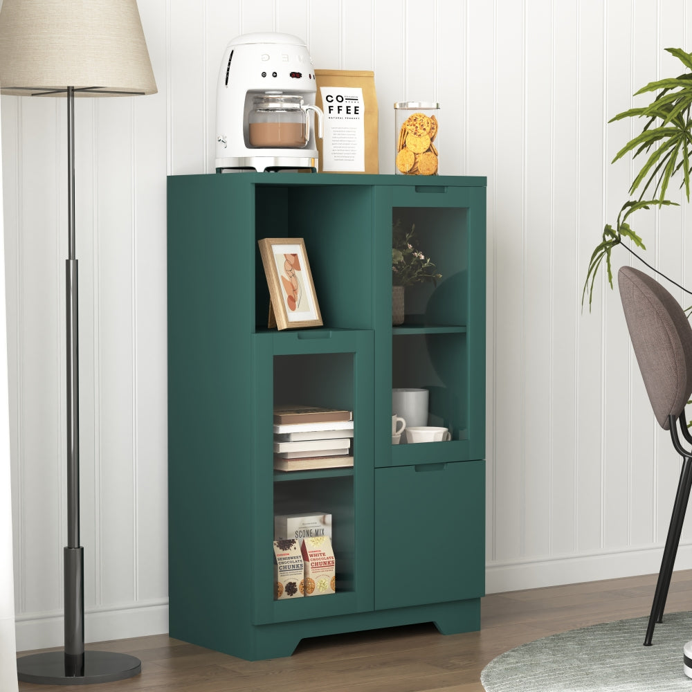 MDF painted Cabinet with Glass Doors and drawer, open storage space, Green ,Bedroom, Living room