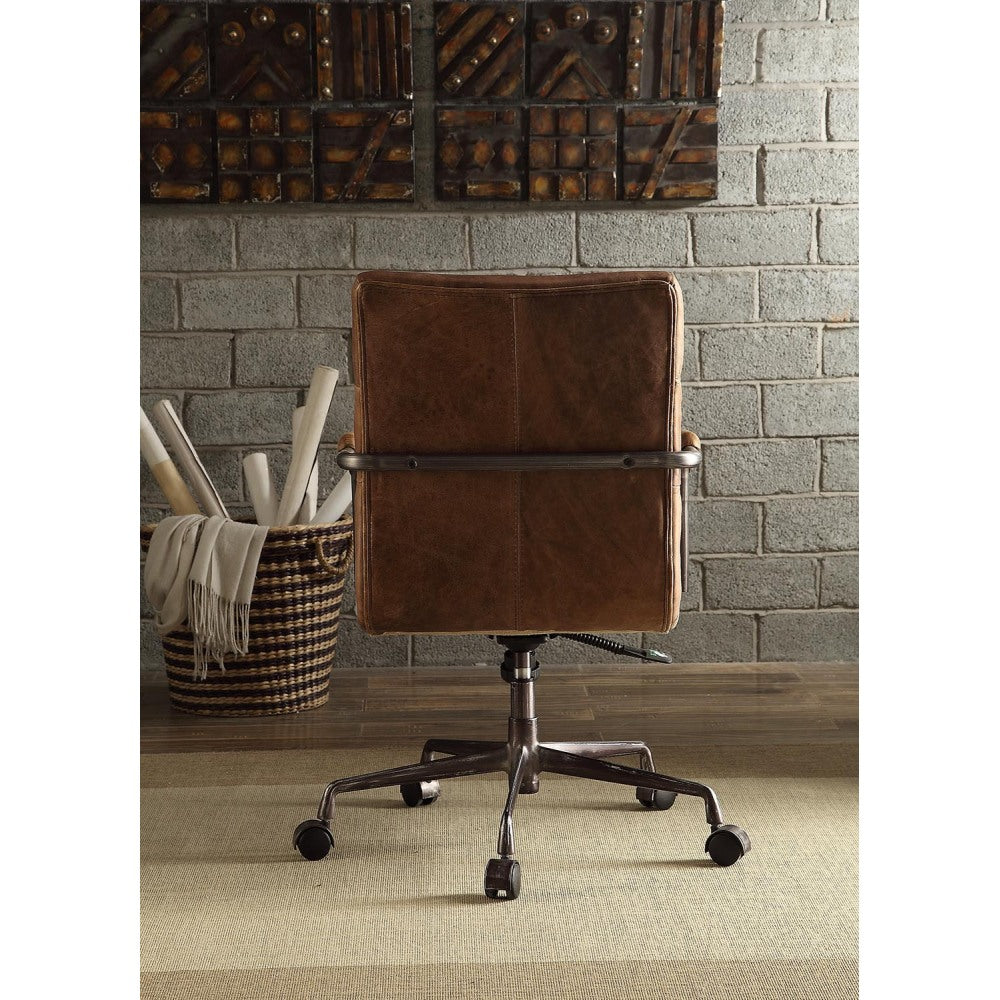 Retro Brown Swivel Office Chair with 5-Star Base