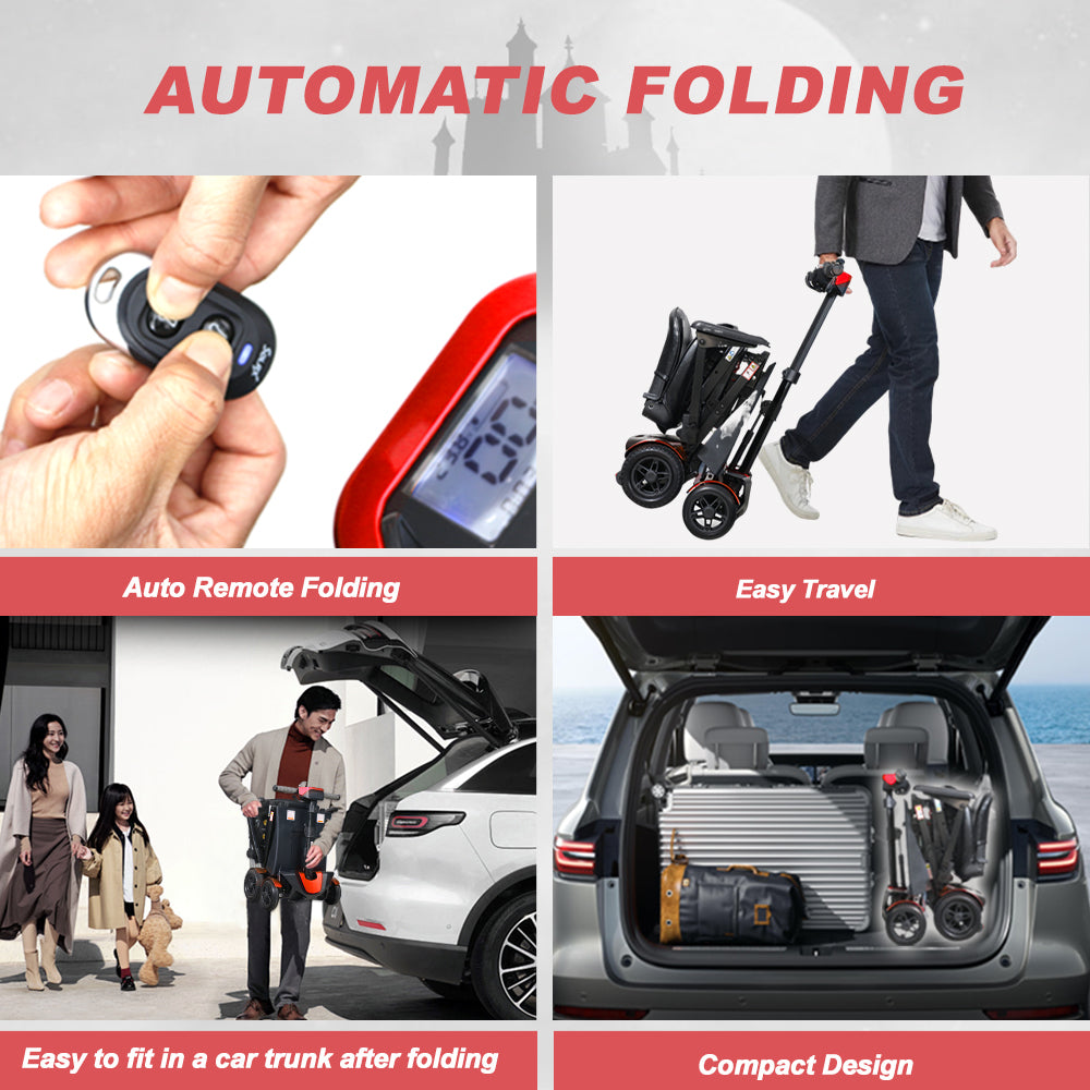 SOLAX Remote Control Foldable Electric Mobility Scooter with Suspension for Senior, Lightweight 4 Wheels Electric Powered Scooter for Travel Shopping