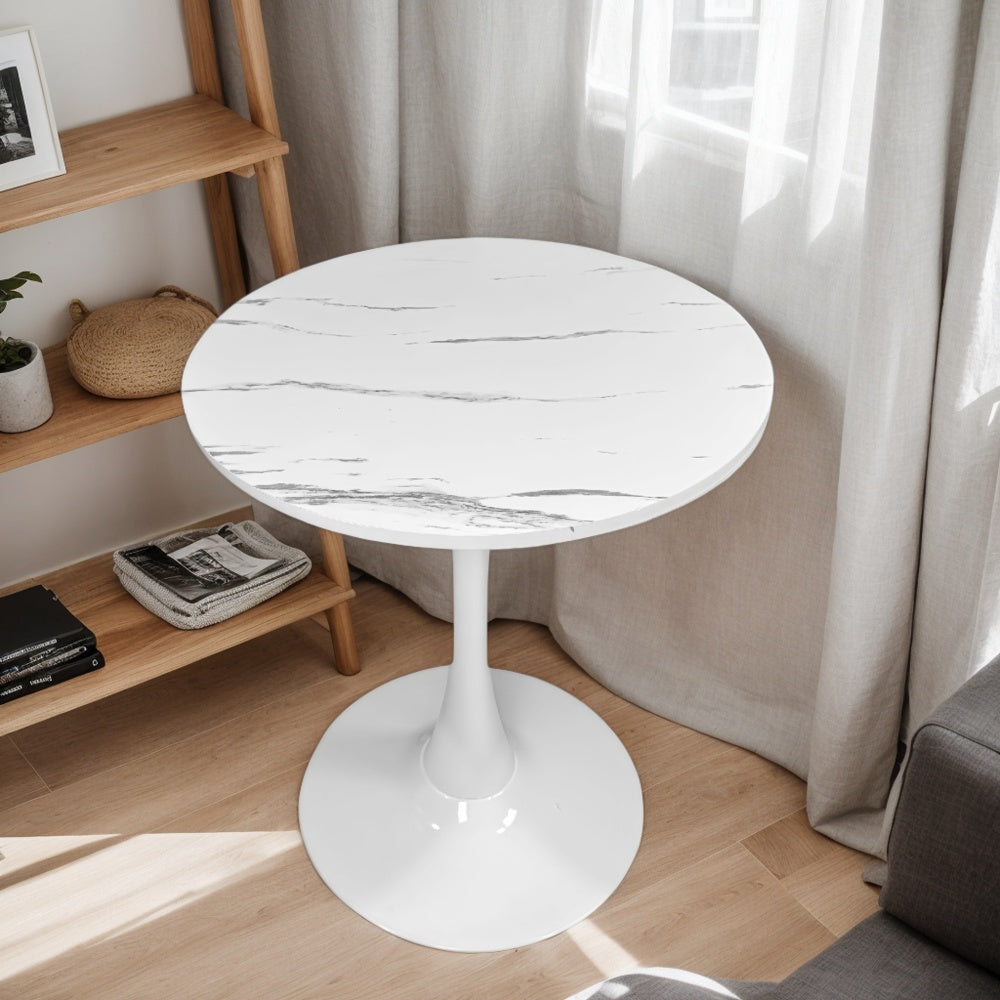 White Round Table, Modern Dining Table, MDF Top and Steel Base Tulip Round Kitchen Table, Mid Century Coffee Table for Living Room 24 Inch,Thanksgiving,Oval Dining Table,Gift for Mother's day