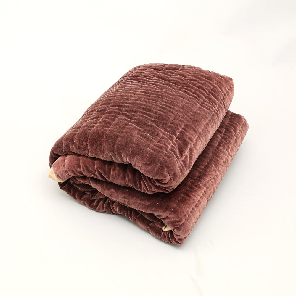 Cotton Velvet Stonewashed Hand Quilted Bedspread with Flanges-88X92"