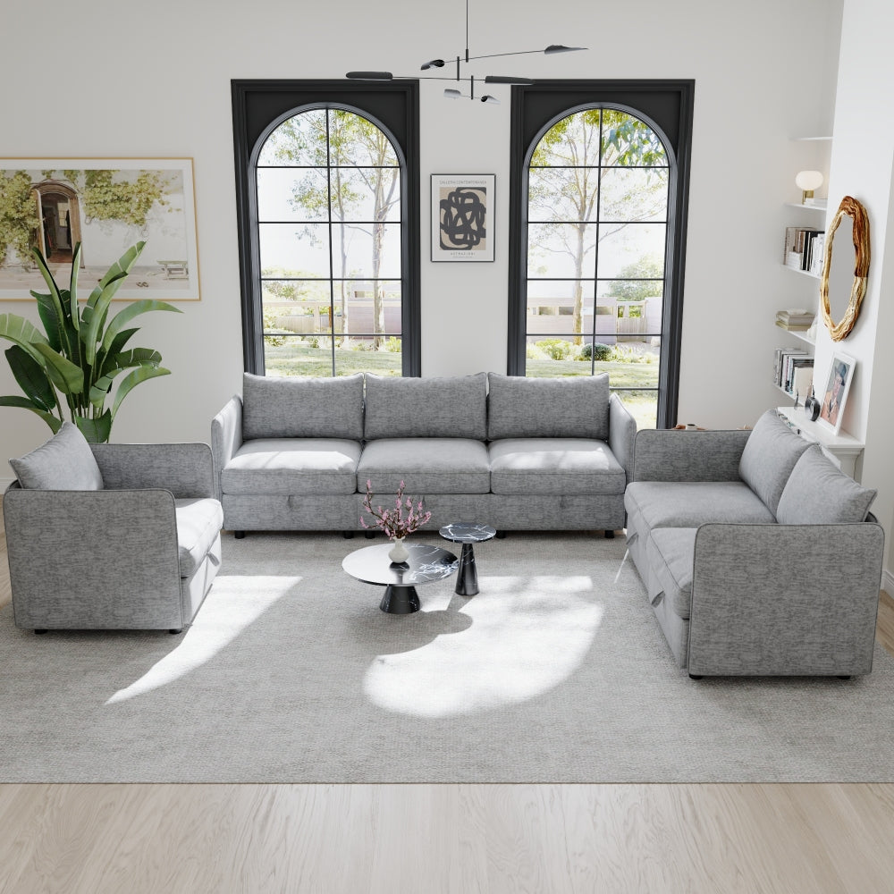Armless Seat for Modular Sectional Sofa, Convertible Sofa Seat With Storage, Sleeper Sectional Sofa Set, Fabric Flexible Modular Combinations for Living Room(2PCS)