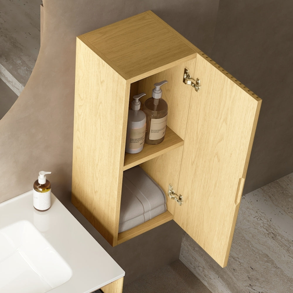 BOI 12" Wall-Mounted Floating Striped Bathroom Vanity Side Cabinet with a Door and a Shelf, (Suitable for BRON Bathroom Vanity), Corolla Oak Woodgrain Color