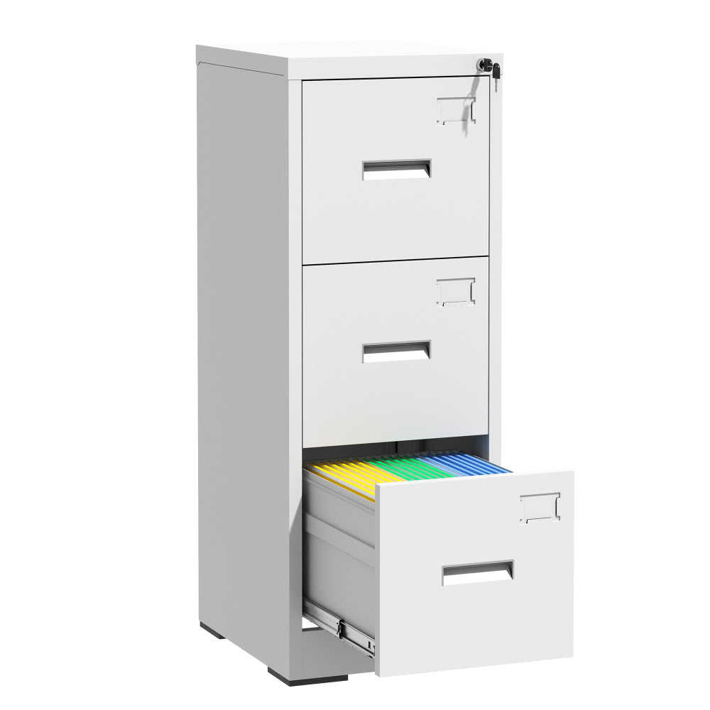 3 Drawer Metal Vertical File Cabinet with Lock and Card Slot Office Home Vertical File Cabinet for A4 Legal/Letter Size Narrow File Cabinet Locked,Assembly Required (Black)