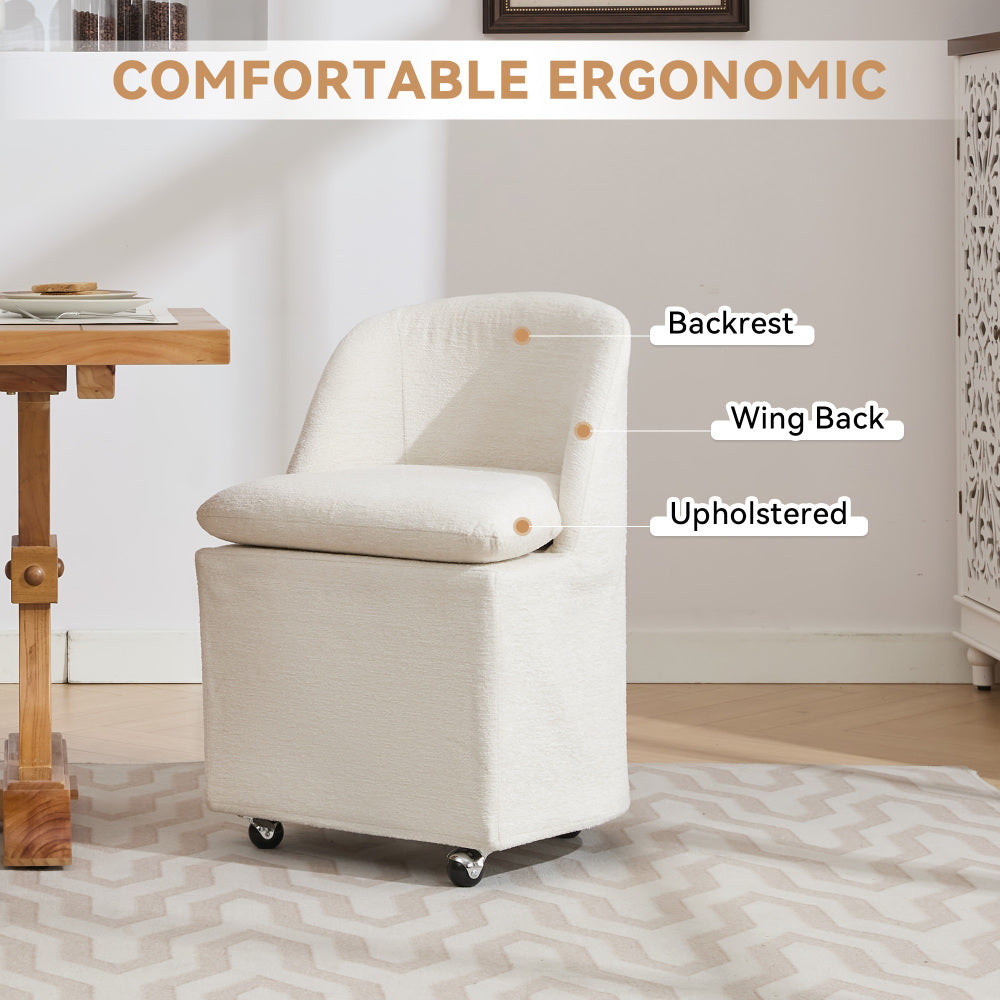 058-Set of 2 Chenille Fabric Dining Chairs With Universal Wheels,Beige