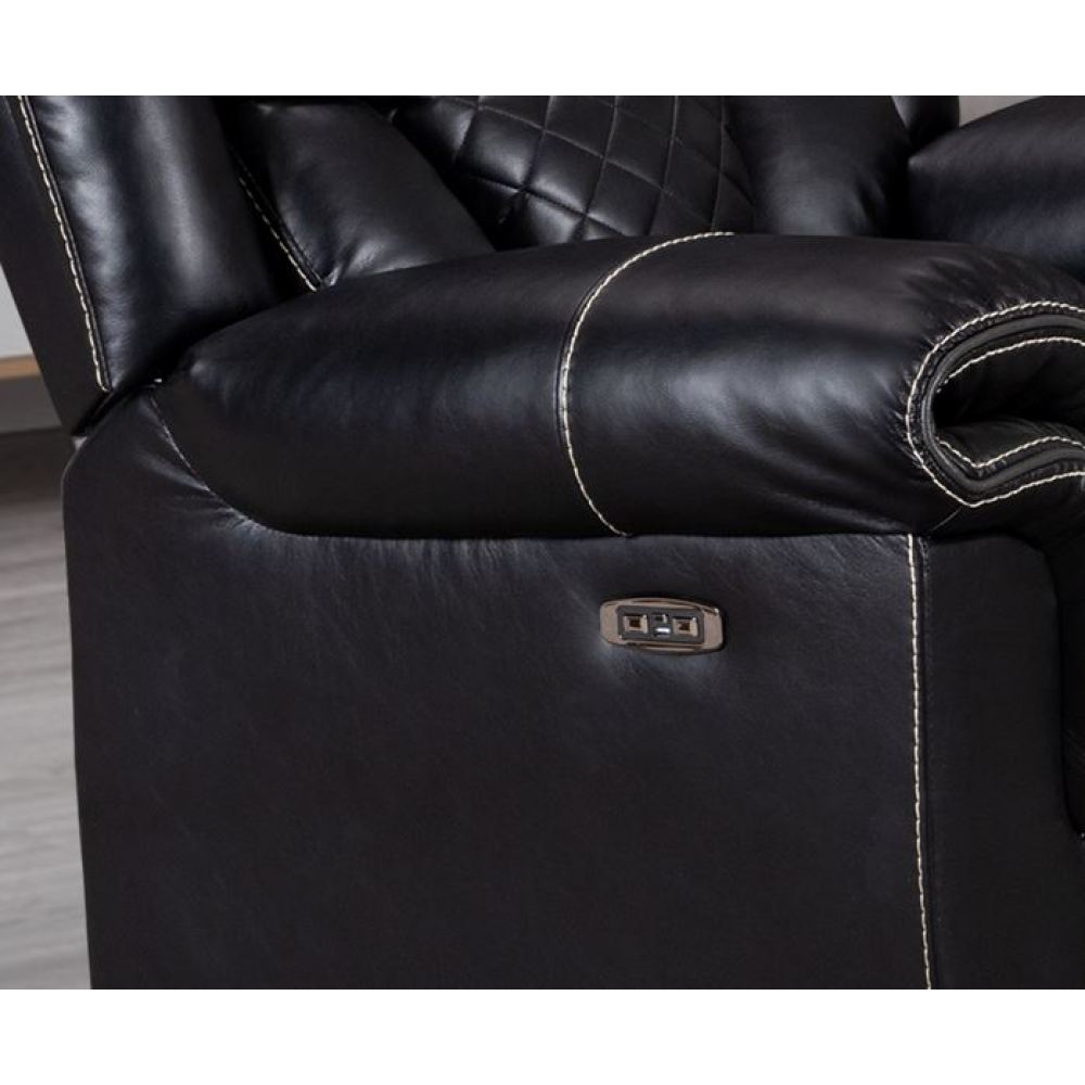 ENCORE 3pc BLACK POWER SOFA, LOVESEAT & RECLINER SET  DUAL POWER WITH DROP DOWN TRAY& SPEAKERS, WIRELESS CHARGER, LIGHT TAPE LEATHER GEL USB ON SWITCH