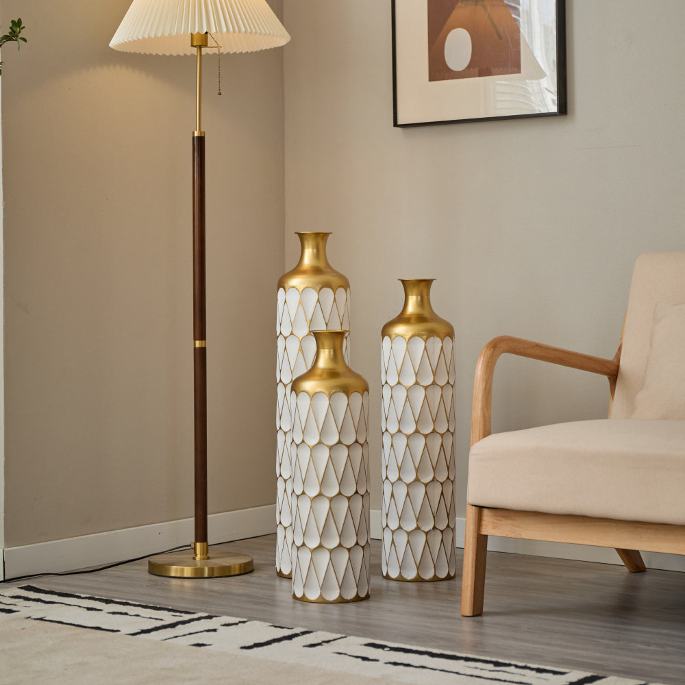 Floor metal vase modern style decoration home droplet shaped white metal vase 3-piece set gorgeous home decoration large glazed metal vase