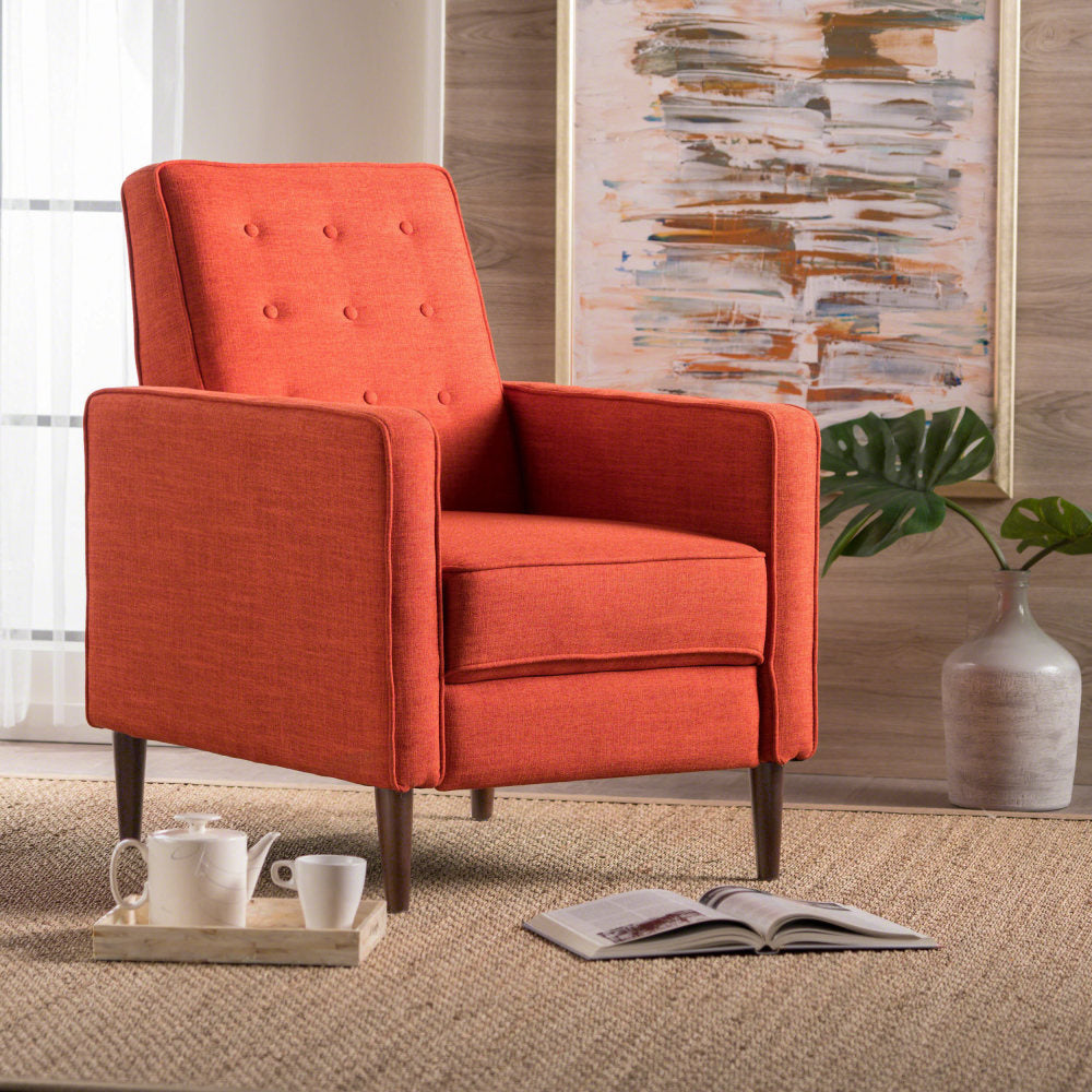 Fabric Recliner Chair Mid-Century Modern Recliner Pushback Single Recliner Sofa with Thicker Seat Cushion Tufted Upholstered Sofa with Wooden leg for Living Room Bedroom