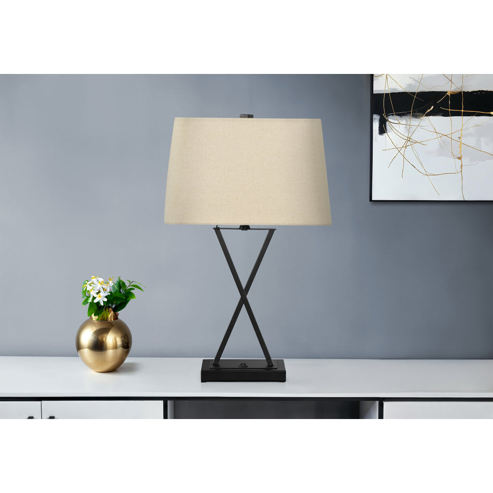 Lighting, 25"h, Table Lamp, Usb Port Included, Black Metal, Beige Shade, Transitional