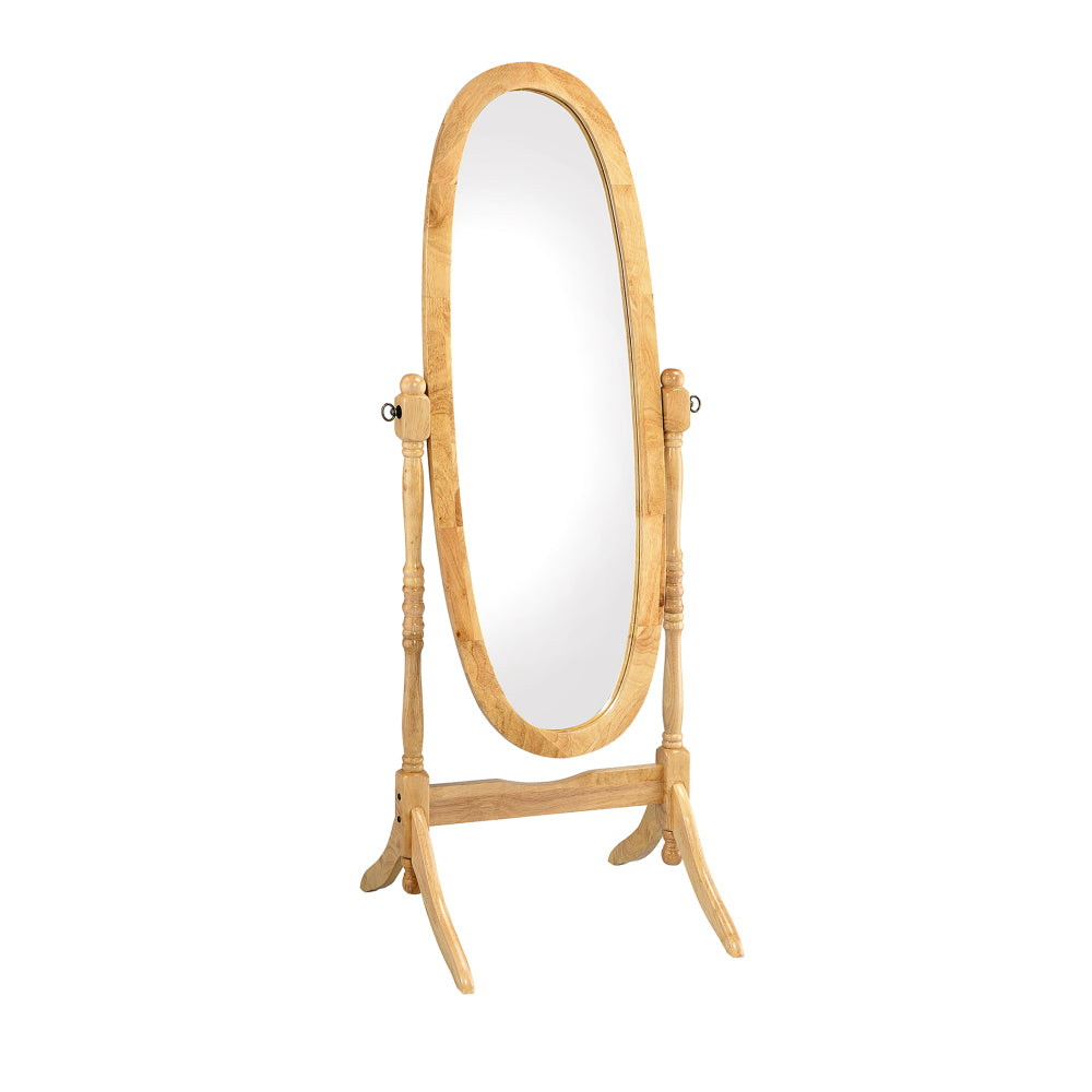 59.25" Tall Standing Wooden Floor Mirror with Natural finish, Oval Shape
