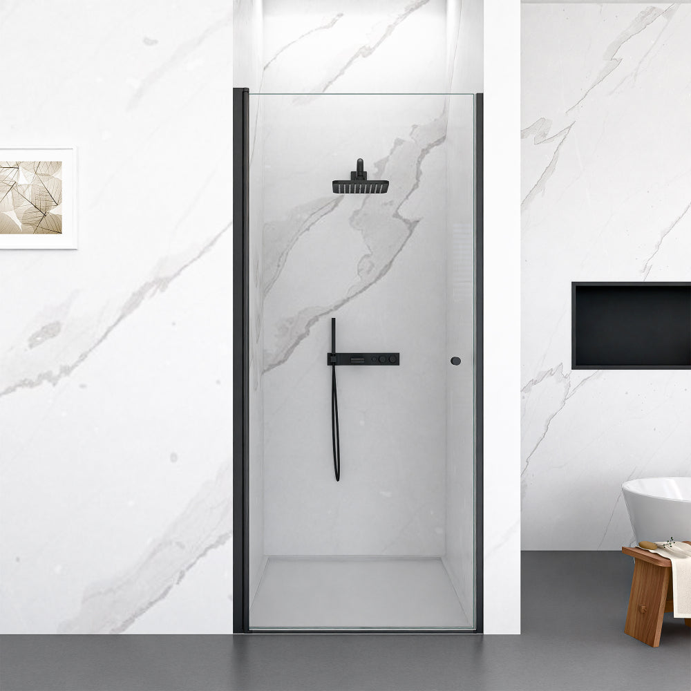 24" W x 72" H Semi-Frameless Circular Pivot Shower Door in Matte Black  With 1/4" (6mm) Thick SGCC Tempered Glass