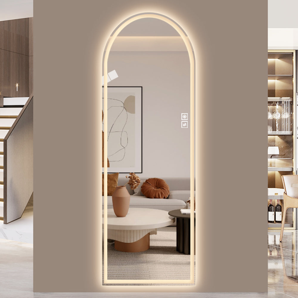 65" x 21" Arch Design LED Full Length Mirror ,Dimmable,  High Definition & Explosion-Proof, Full-Length Standing or Wall-Mounted - Brightly Lit for Makeup, Studio, and More
