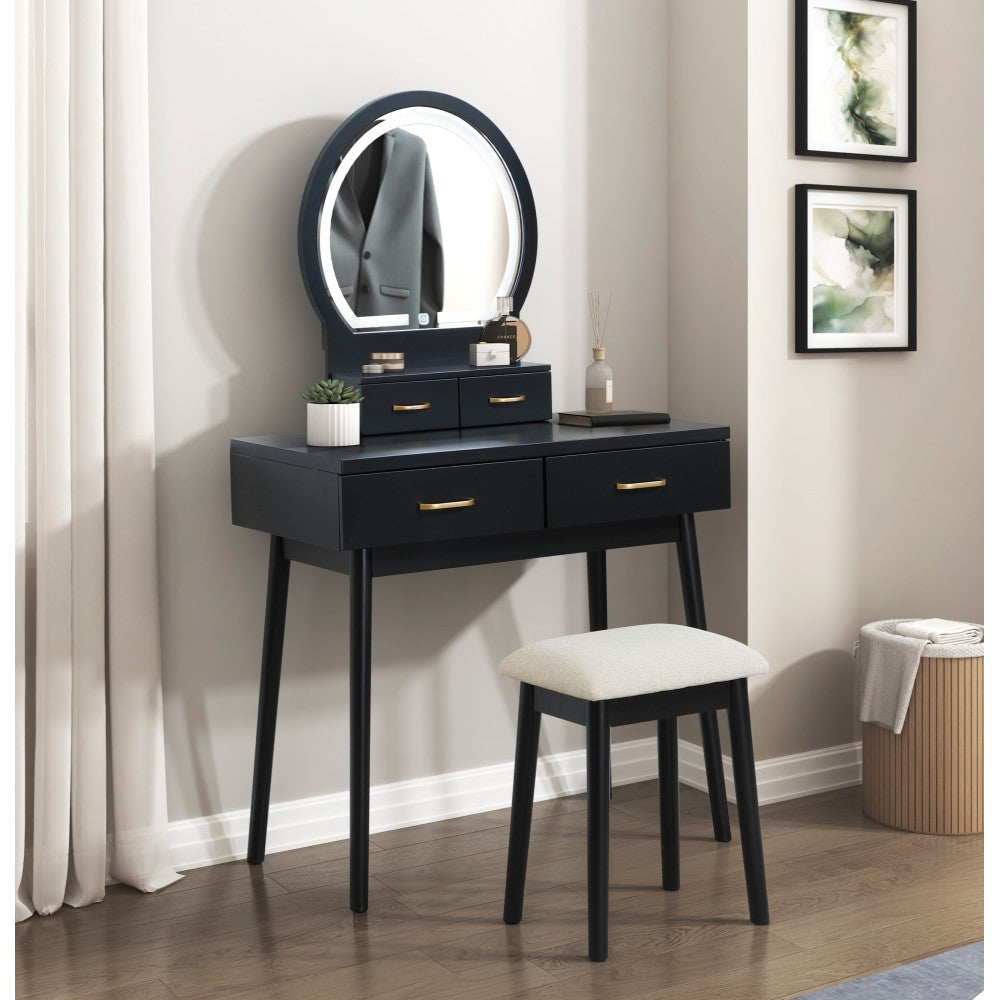 Beautiful Pink Finish Vanity Dresser with Mirror and Stool Set Storage Drawers Bedroom Furniture 1pc