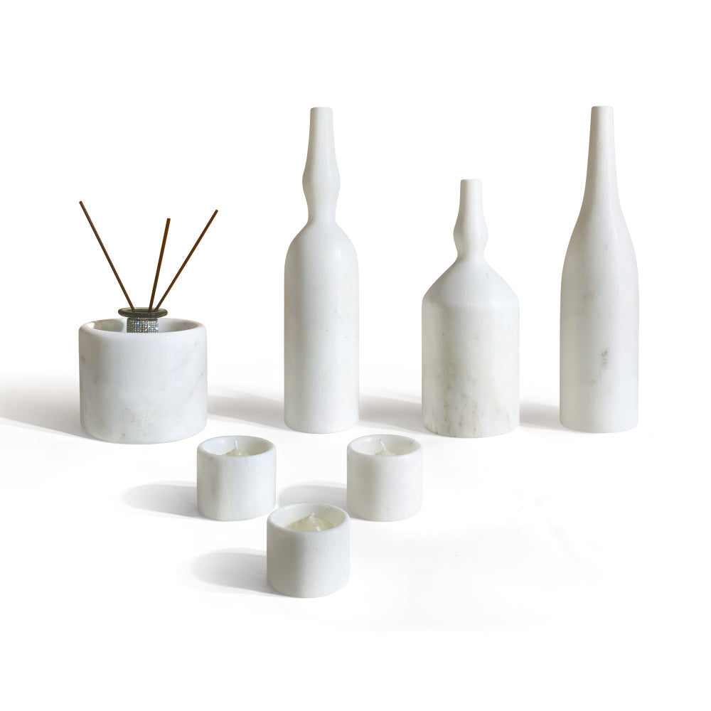 White natural marble living room accessories set, natural stone, luxury 7 pcs set, genuine marble, real marble