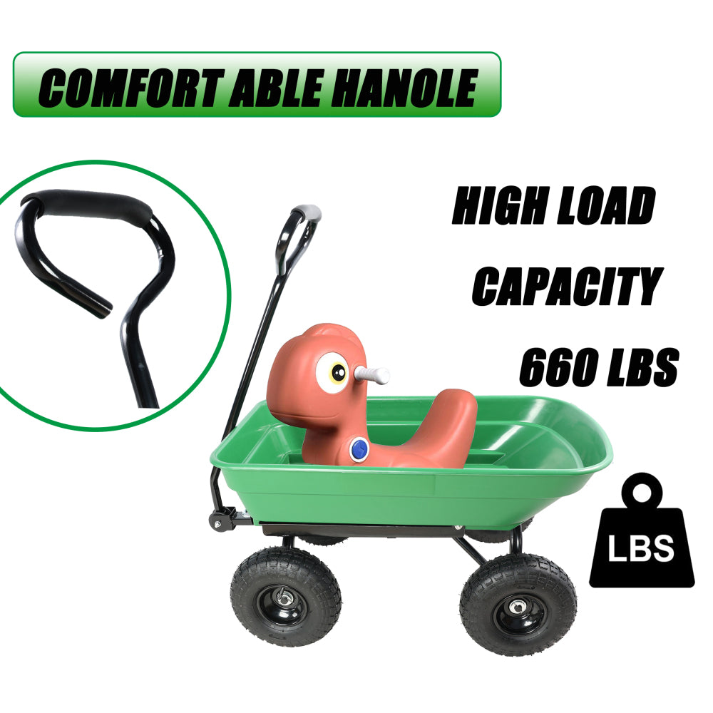 Folding car Poly Garden dump truck with steel frame, 10 inches. Pneumatic tire, 300 lb capacity body 55L  Green
