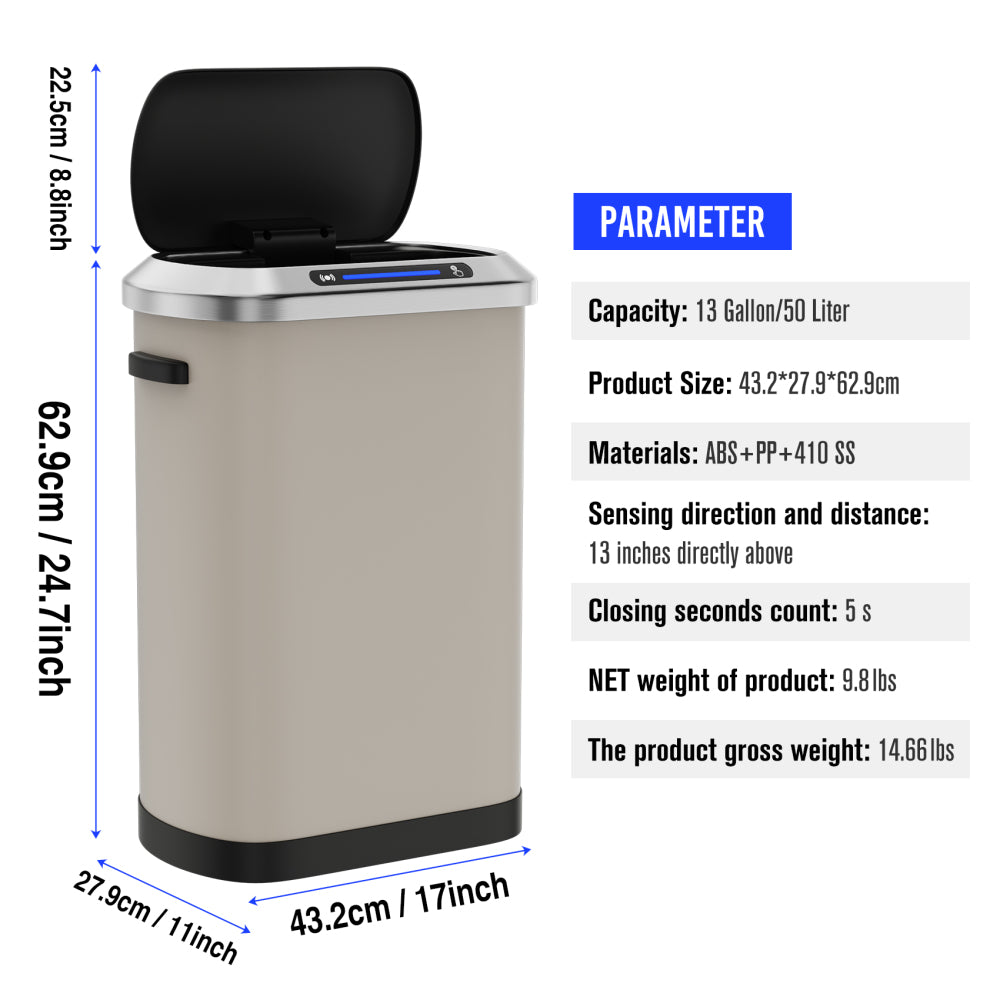 50L Smart automatic Trash Cans -  Full Intelligent Sensor  - LIGHT GREY