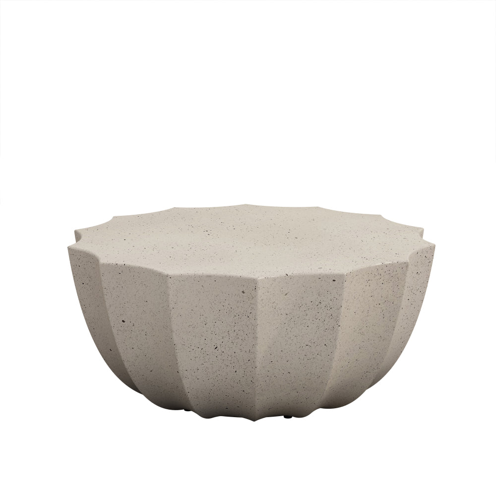 35.43" Modern Outdoor and Indoor Waterproof Coffee Table, Durable MgO Cement Design, Suitable for Terraces, Gardens, Backyards and Living Rooms ( White)