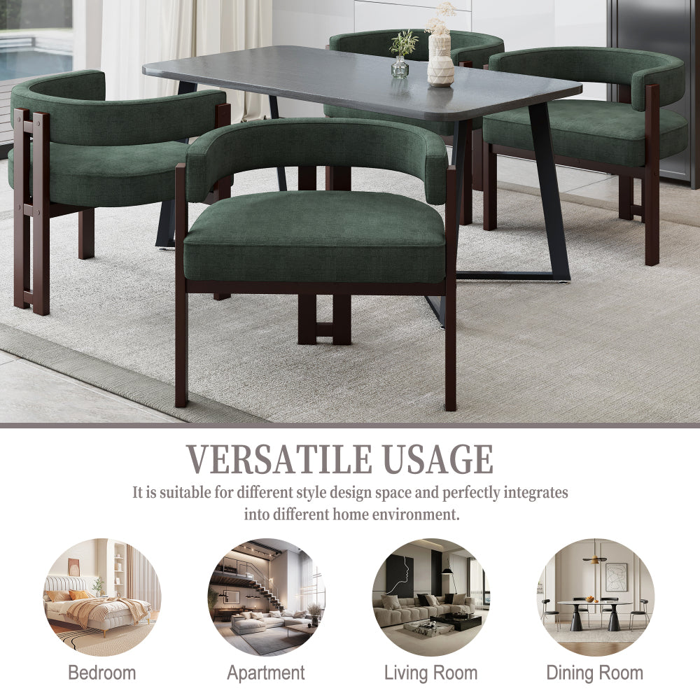 Modern Accent Chair Chenille Upholstered Armchair with Open Back 3 Legs Barrel Dining Chair Comfy Side Chair for Living Room/Bedroom/Dining Room Set of 2 (Emerald)