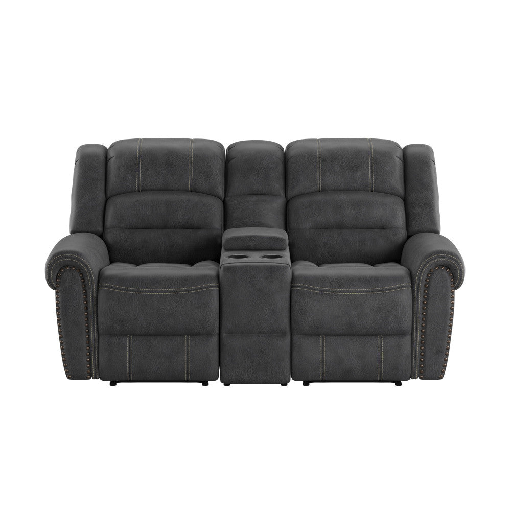 Gray Reclining Console Loveseat