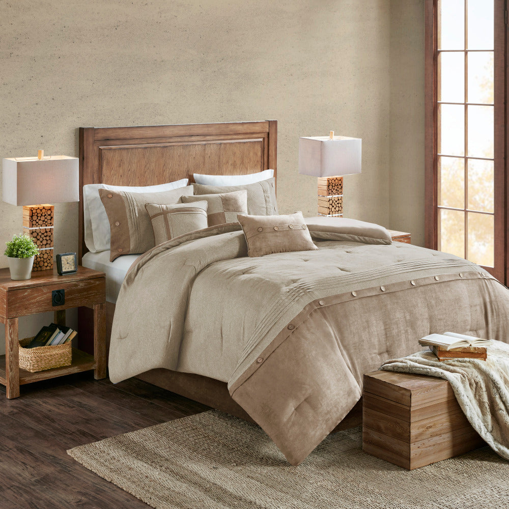 7 Piece Faux Suede Comforter Set Grey King
