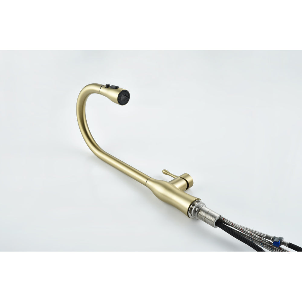 Pull-Down Single Handle Kitchen Faucet in Brushed Gold